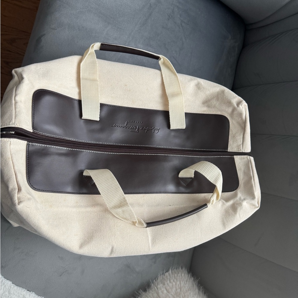 Salvatore Ferragamo Cream and Brown Duffel Bag